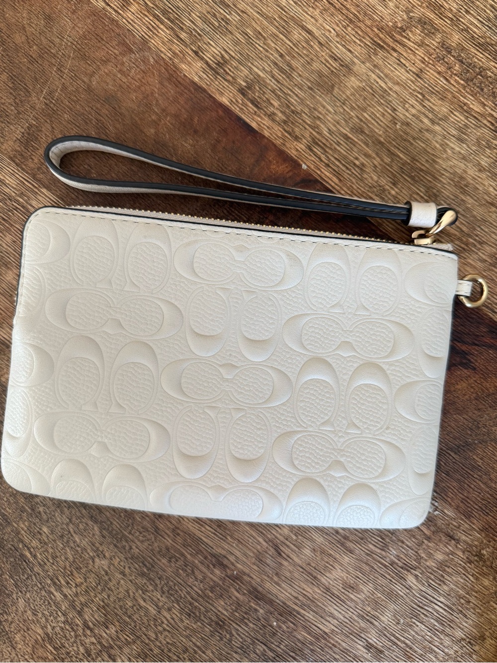 Coach Cream Embossed Signature Leather Wristlet with Gold Hardware - Picture 2 of 5